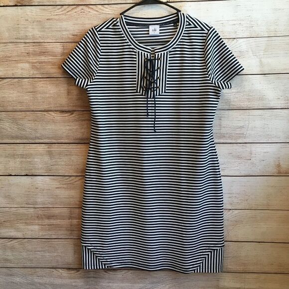 CABI CAPTAIN DRESS IN BLACK AND WHITE STRIPES - Picture 2 of 7
